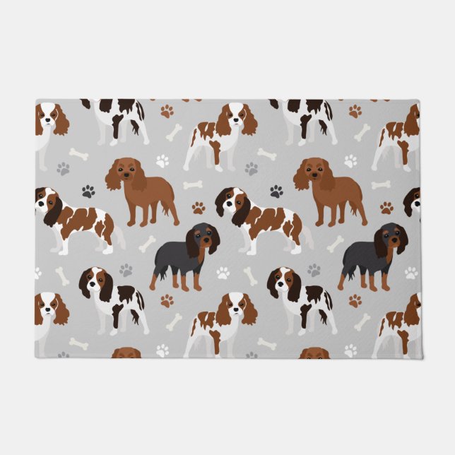 Cavalier King Charles Spaniel Paws and Bones Doormat (Front)