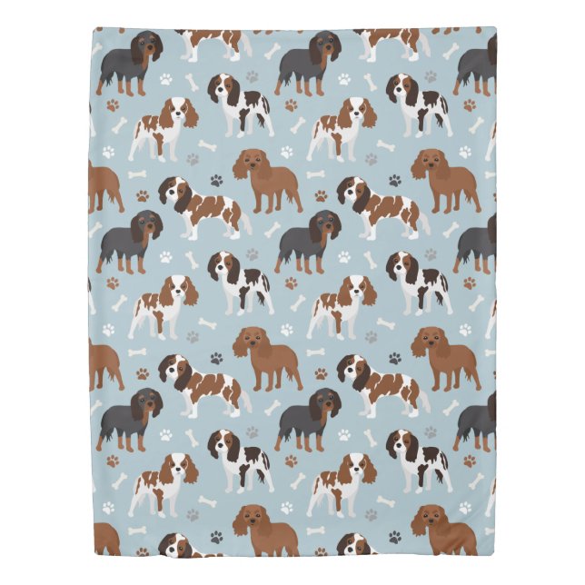 Cavalier King Charles Spaniel Paws and Bones Duvet Cover (Front)
