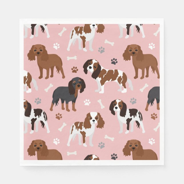 Cavalier King Charles Spaniel Paws and Bones Napkins (Front)