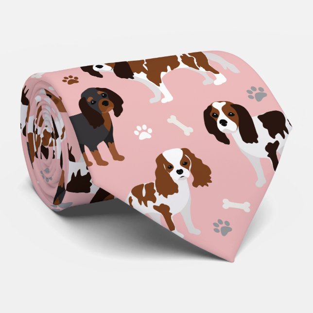 Cavalier King Charles Spaniel Paws and Bones Neck  Neck Tie (Rolled)
