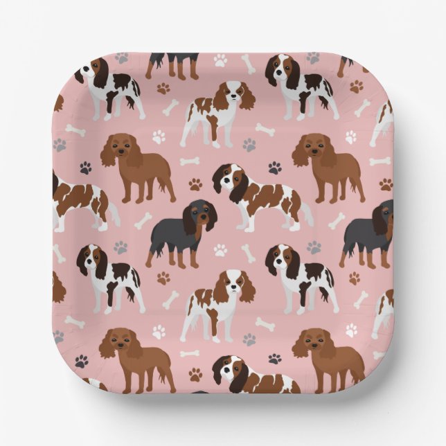 Cavalier King Charles Spaniel Paws and Bones Paper Paper Plates (Front)