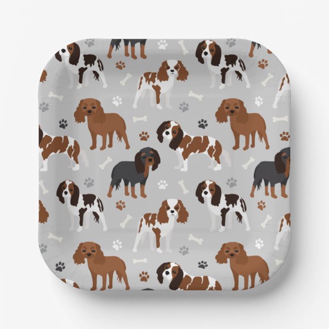 Cavalier King Charles Spaniel Paws and Bones Paper Paper Plates (Front)