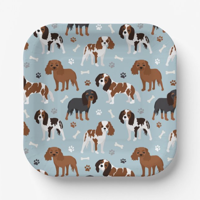 Cavalier King Charles Spaniel Paws and Bones Paper Plates (Front)