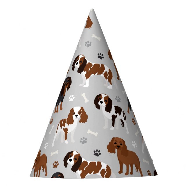 Cavalier King Charles Spaniel Paws and Bones Party Hat (Front)
