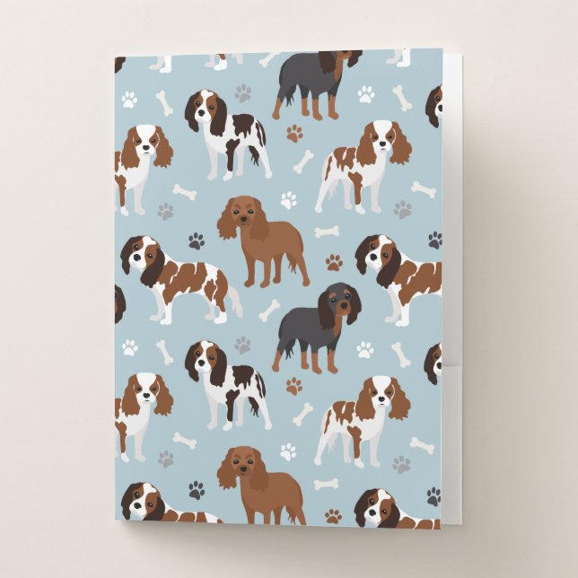 Cavalier King Charles Spaniel Paws and Bones Pocket Folder (Front)