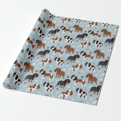 Cavalier King Charles Spaniel Paws and Bones Wrapping Paper
