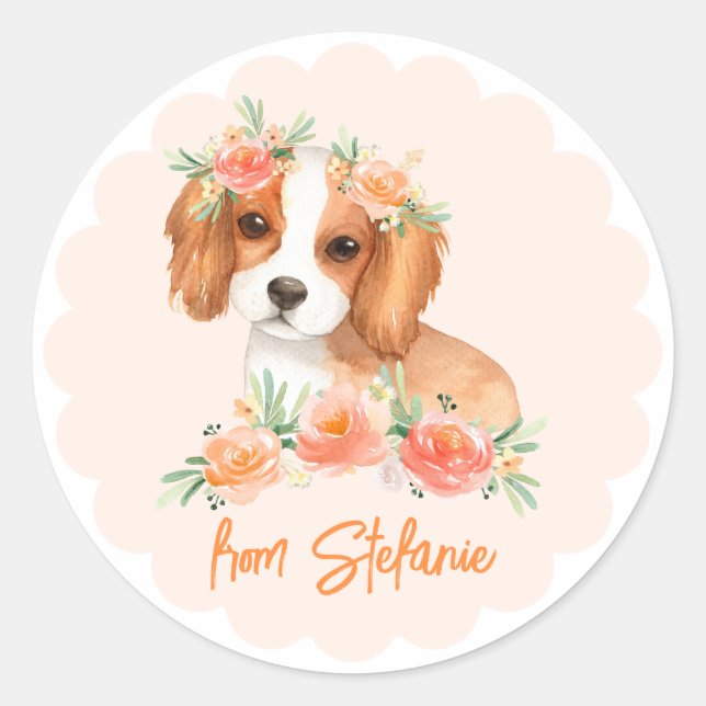 Cavalier King Charles Spaniel Peach Birthday Classic Round Sticker (Front)