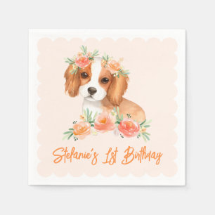 Cavalier King Charles Spaniel Peach Dog Birthday Napkins