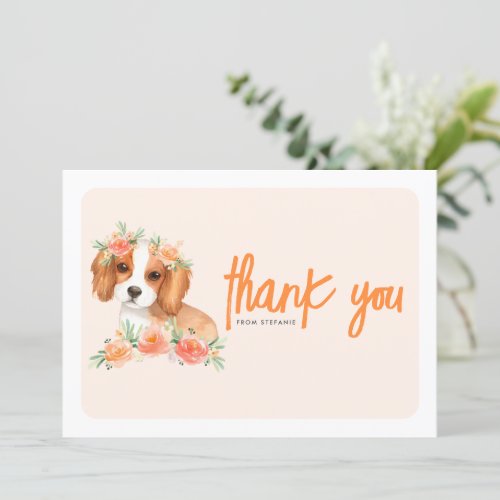 Cavalier King Charles Spaniel Peach Floral Thank You Card