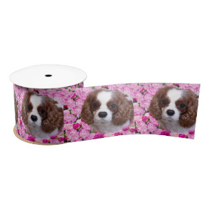 Cavalier King Charles Spaniel Peonies Satin Ribbon