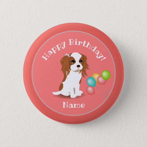 Cavalier King Charles Spaniel Pink Happy Birthday Button