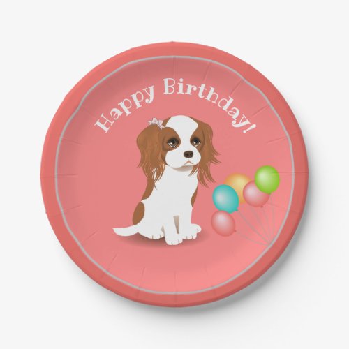 Cavalier King Charles Spaniel Pink Happy Birthday  Paper Plates