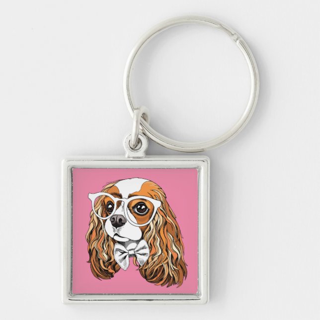 Cavalier King Charles Spaniel Portrait Keychain (Front)