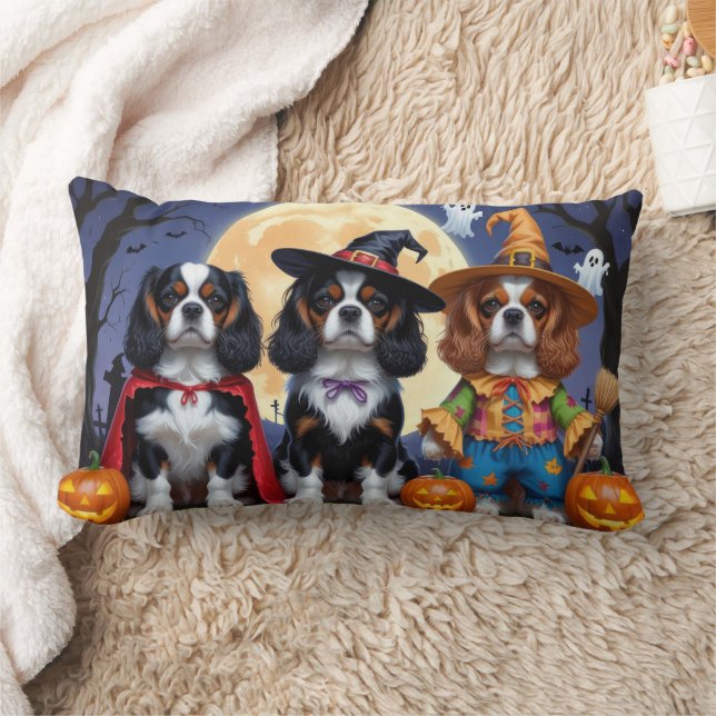 Cavalier King Charles Spaniel  Pumpkin Halloween Lumbar Pillow (Blanket)
