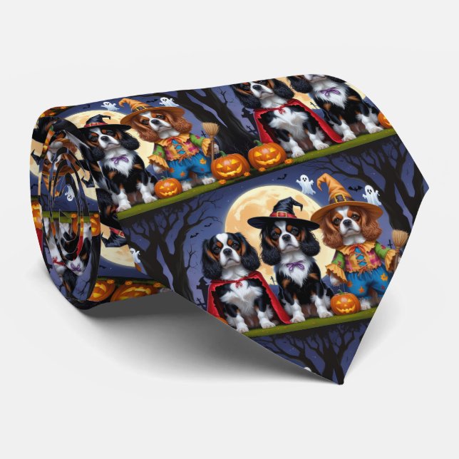 Cavalier King Charles Spaniel  Pumpkin Halloween Neck Tie (Rolled)