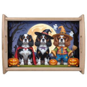 Cavalier King Charles Spaniel Pumpkin Halloween Serving Tray
