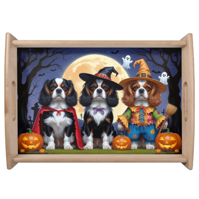 Cavalier King Charles Spaniel  Pumpkin Halloween Serving Tray (Front)