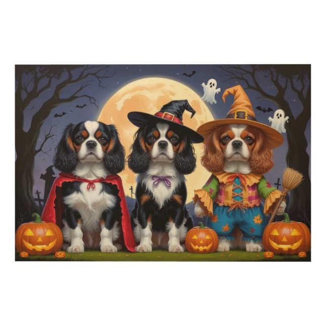 Cavalier King Charles Spaniel  Pumpkin Halloween Wood Wall Art (Front)