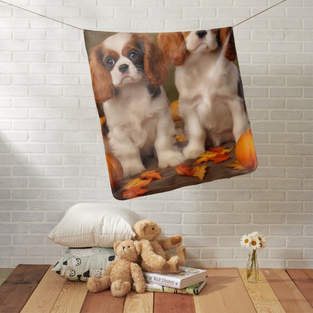 Cavalier King Charles Spaniel Puppy Autumn Pumpkin Baby Blanket (In Situ)