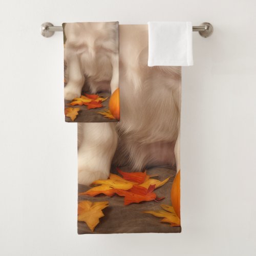 Cavalier King Charles Spaniel Puppy Autumn Pumpkin Bath Towel Set