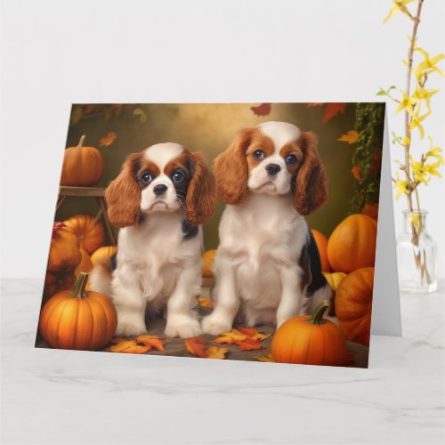 Cavalier King Charles Spaniel Puppy Autumn Pumpkin Card