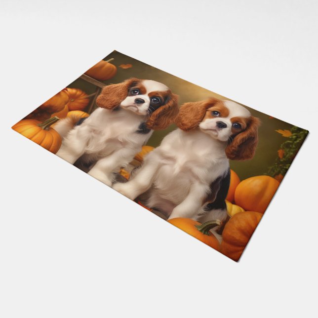 Cavalier King Charles Spaniel Puppy Autumn Pumpkin Doormat (Angled)
