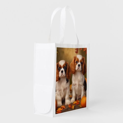 Cavalier King Charles Spaniel Puppy Autumn Pumpkin Grocery Bag