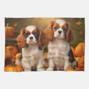 Cavalier King Charles Spaniel Puppy Autumn Pumpkin Kitchen Towel