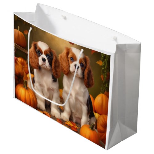 Cavalier King Charles Spaniel Puppy Autumn Pumpkin Large Gift Bag