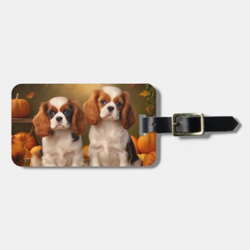 Cavalier King Charles Spaniel Puppy Autumn Pumpkin Luggage Tag