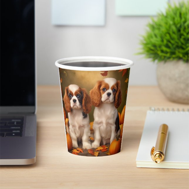 Cavalier King Charles Spaniel Puppy Autumn Pumpkin Paper Cups (Insitu)