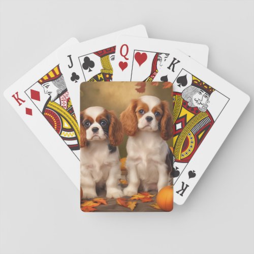 Cavalier King Charles Spaniel Puppy Autumn Pumpkin Poker Cards