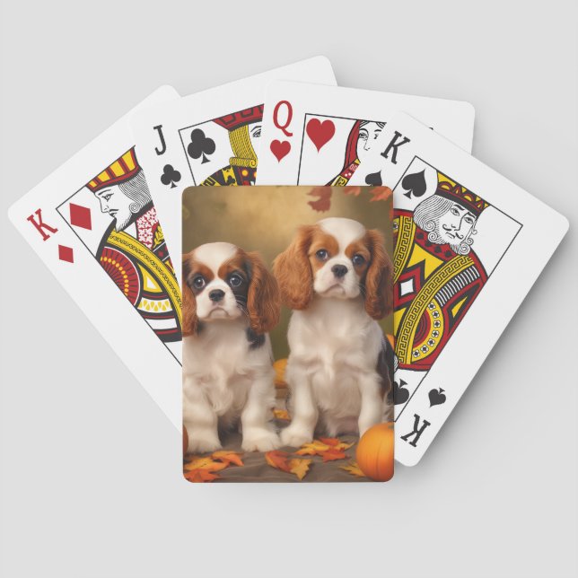 Cavalier King Charles Spaniel Puppy Autumn Pumpkin Poker Cards (Back)