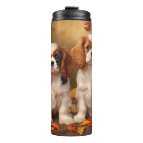 Cavalier King Charles Spaniel Puppy Autumn Pumpkin Thermal Tumbler