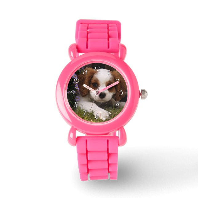 Cavalier King Charles Spaniel Puppy behind flowers Watch (Front)