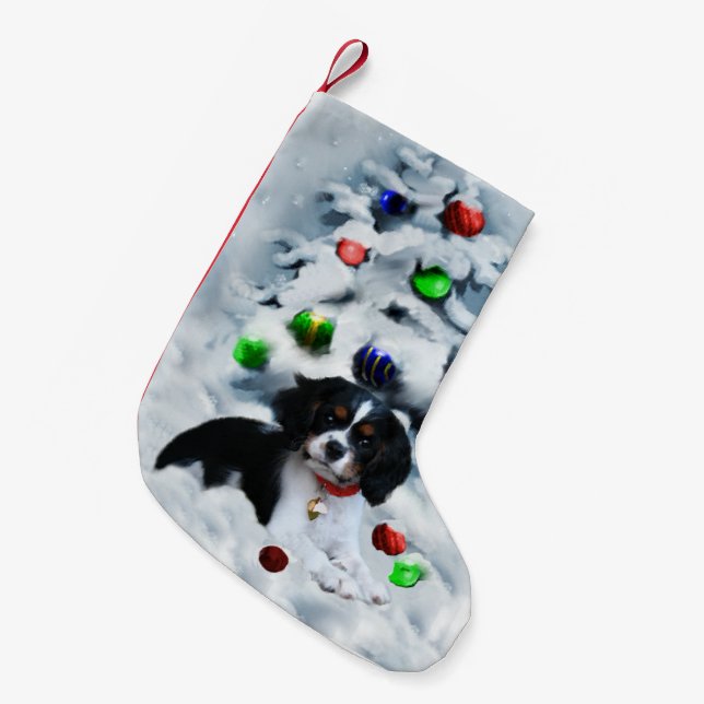 Cavalier King Charles Spaniel Puppy Christmas Small Christmas Stocking (Front (Hanging))