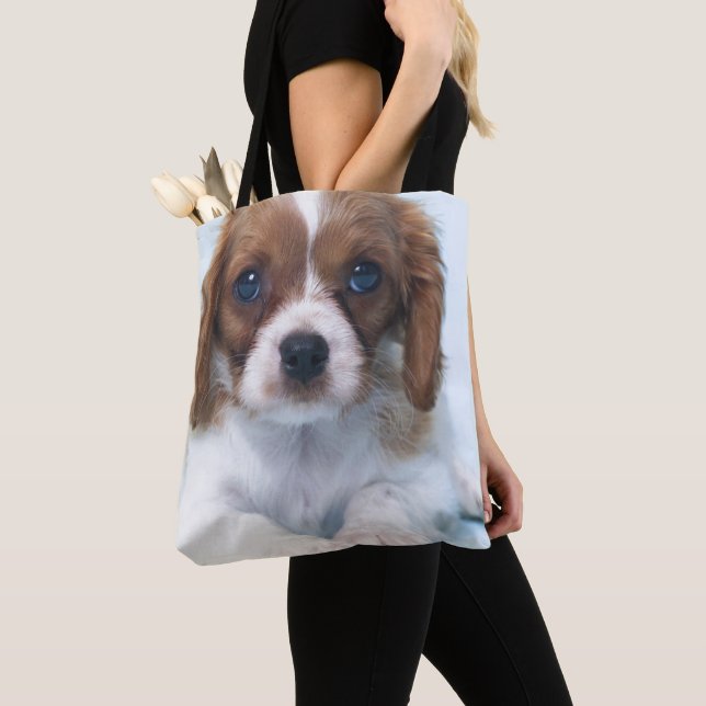 Cavalier King Charles Spaniel Puppy Tote Bag (Close Up)