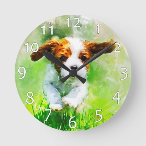 Cavalier King Charles Spaniel puppy watercolor Round Clock