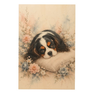 Cavalier King Charles Spaniel Resting on a Cozy Pi Wood Wall Art
