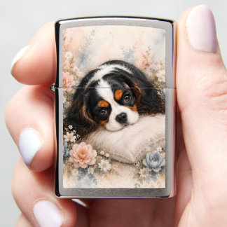 Cavalier King Charles Spaniel Resting on a Cozy Pi Zippo Lighter