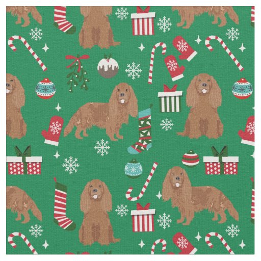 Cavalier King Charles Spaniel ruby christmas Fabric