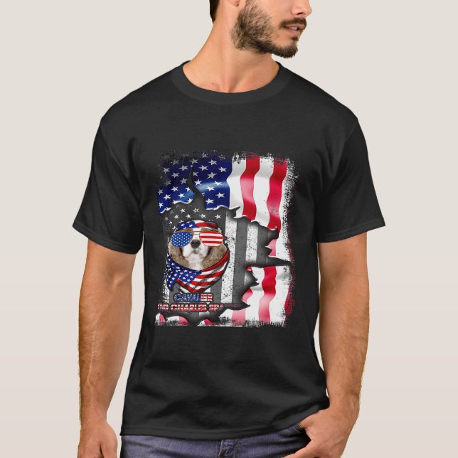 Cavalier King Charles Spaniel S Fun American Flag T-Shirt (Front)