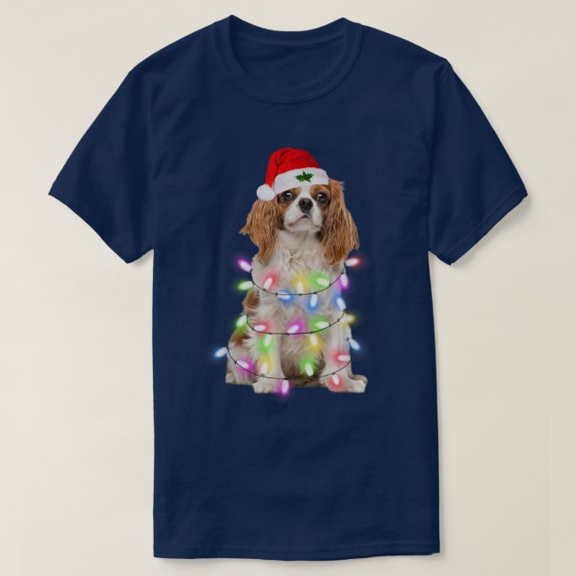 Cavalier King Charles Spaniel Santa Christmas Ligh T-Shirt (Design Front)