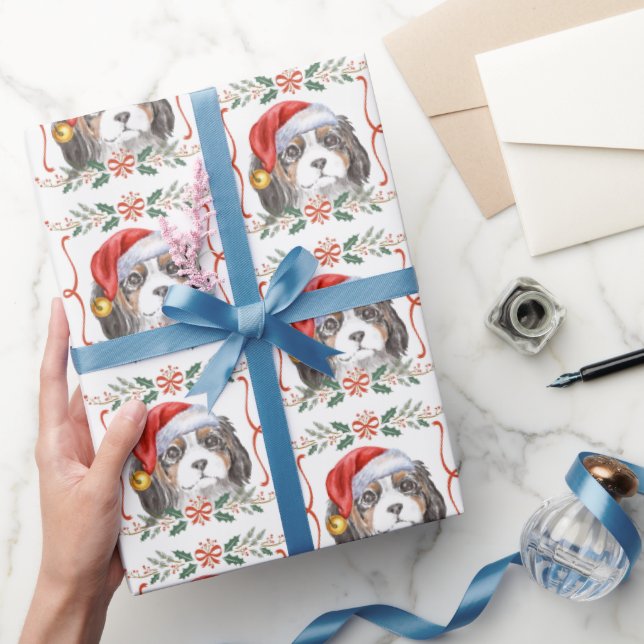Cavalier King Charles Spaniel Santa Dog Christmas Wrapping Paper (Gifting)