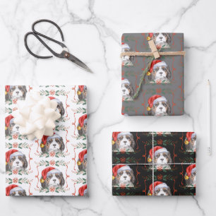 Cavalier King Charles Spaniel Santa Dog Christmas Wrapping Paper Sheets