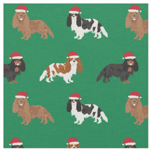 Cavalier King Charles Spaniel santa green Fabric
