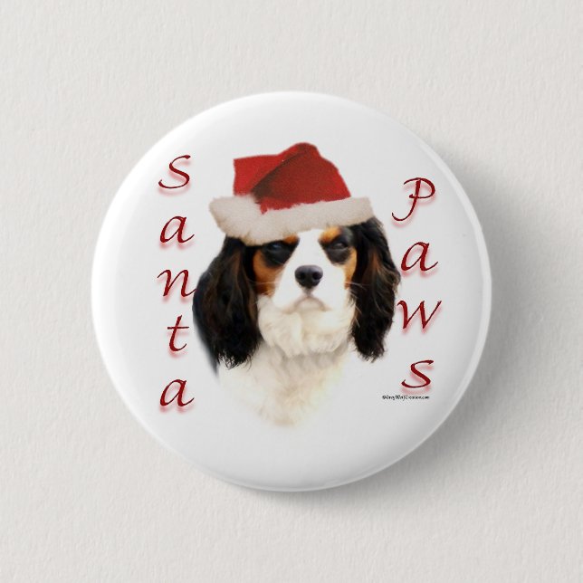 Cavalier King Charles Spaniel Santa Paws Button (Front)