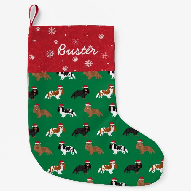 Cavalier King Charles Spaniel santa paws green Small Christmas Stocking (Front)