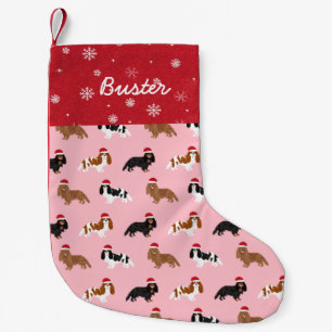 Cavalier King Charles Spaniel santa paws pink Small Christmas Stocking