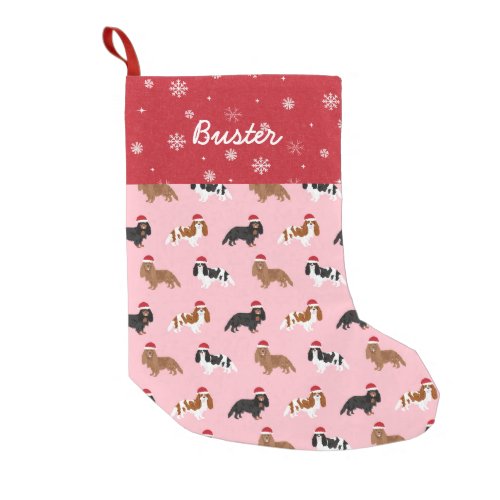 Cavalier King Charles Spaniel santa paws pink Small Christmas Stocking